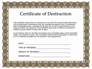 Certificate of destruction for services in Laurel